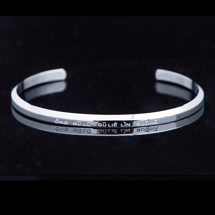 Bracelet de protection et de bénédiction en acier titane gravé avec six mots vrais de Buddha Stones