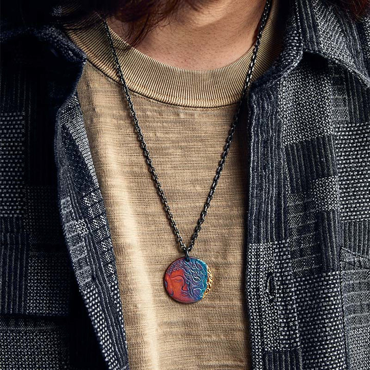 Collier pendentif de compassion moitié démon moitié bouddha en argent sterling 999 et or 24 carats avec Buddha Stones - image 7