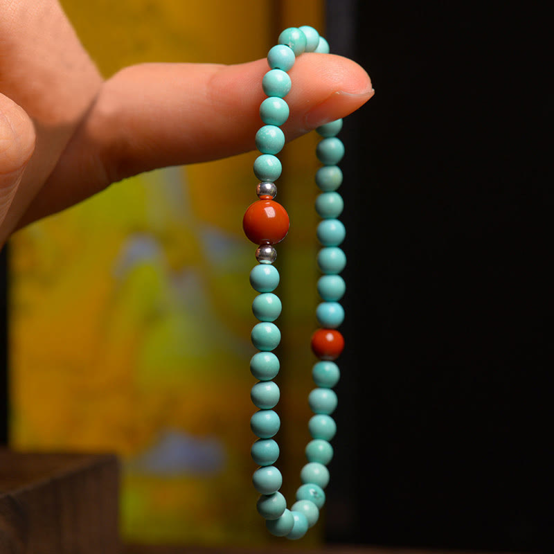 Bracelet de protection en perles d'agate rouge turquoise Buddha Stones - image 2