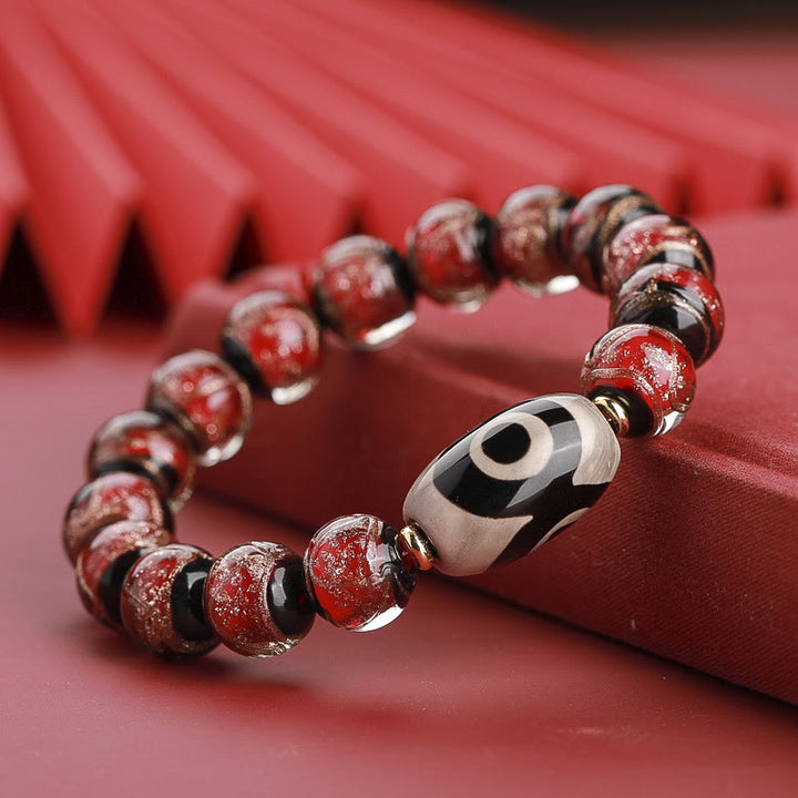 Buddha Stones Perle Dzi tibétaine à neuf yeux Perle Dzi à trois yeux Bracelet de richesse en perles de verre Liuli