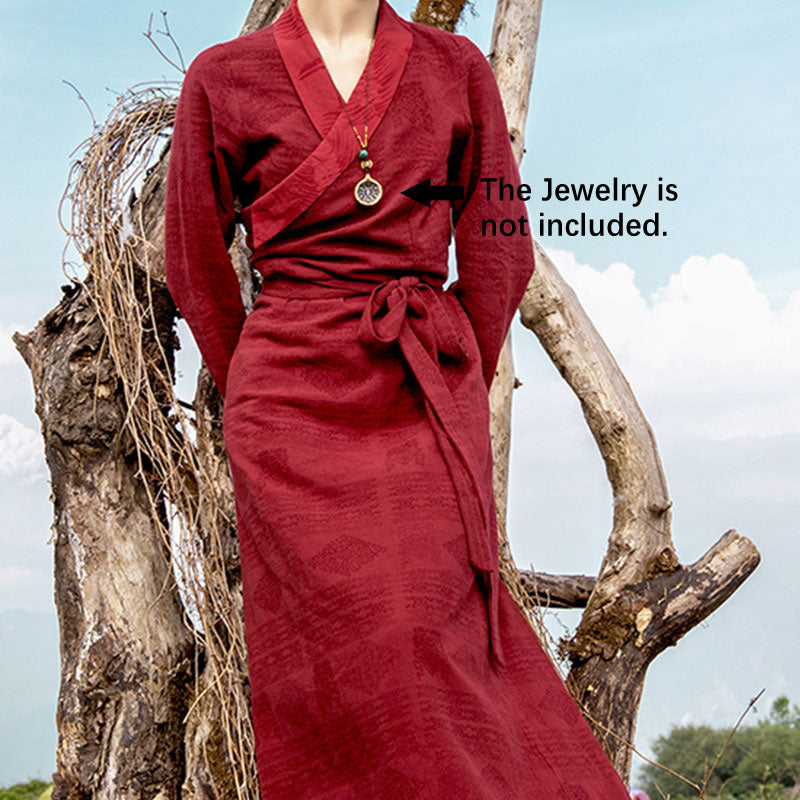 Robe tibétaine en Buddha Stones Vêtements Lhassa Robe longue portefeuille Robe longue Vêtements pour femmes