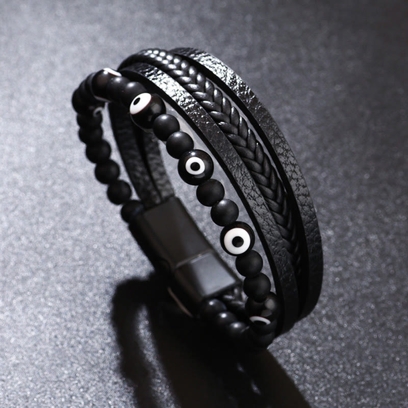 Bracelet tressé multicouches en perles de protection contre le mauvais œil et l'œil de tigre avec Buddha Stones