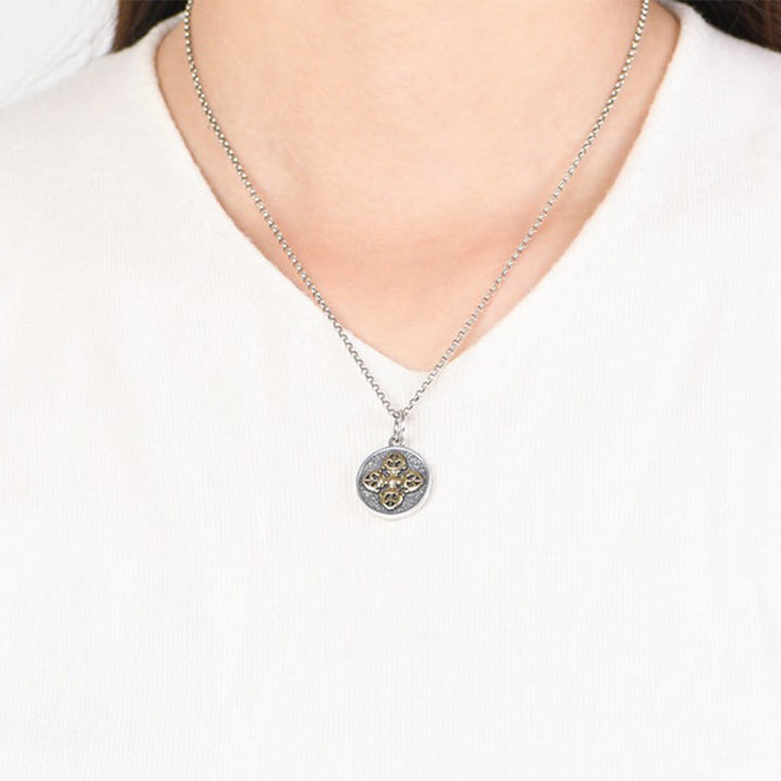 Collier de bénédiction Buddha Stones en argent Sterling 925 Pendentif double Dorje Vajra