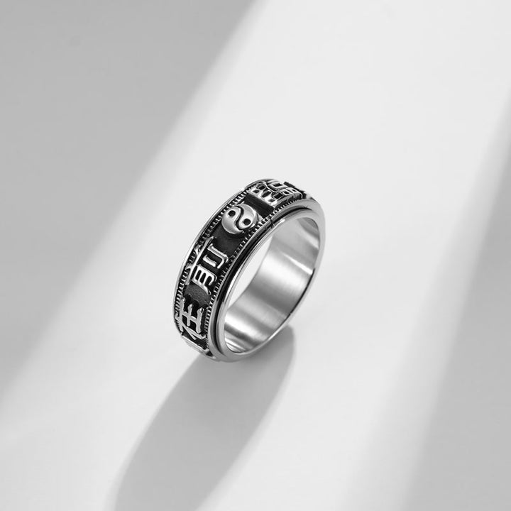 Bague rotative en acier titane avec mots et lettres, équilibre et calme