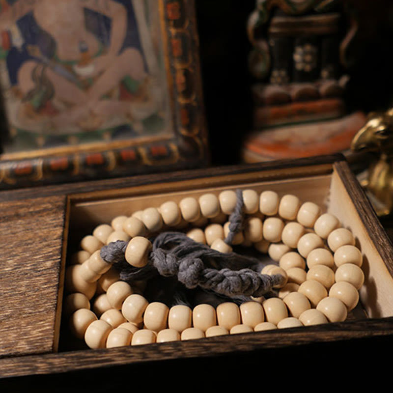 Mala en bois d'Abelia Biflora avec 108 Buddha Stones pour éloigner les mauvais esprits