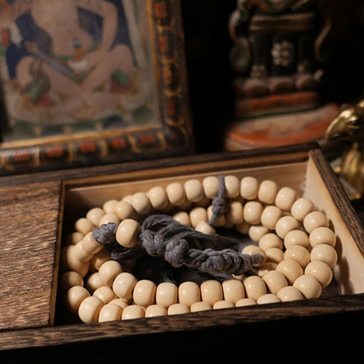 Mala en bois d'Abelia Biflora avec 108 Buddha Stones pour éloigner les mauvais esprits