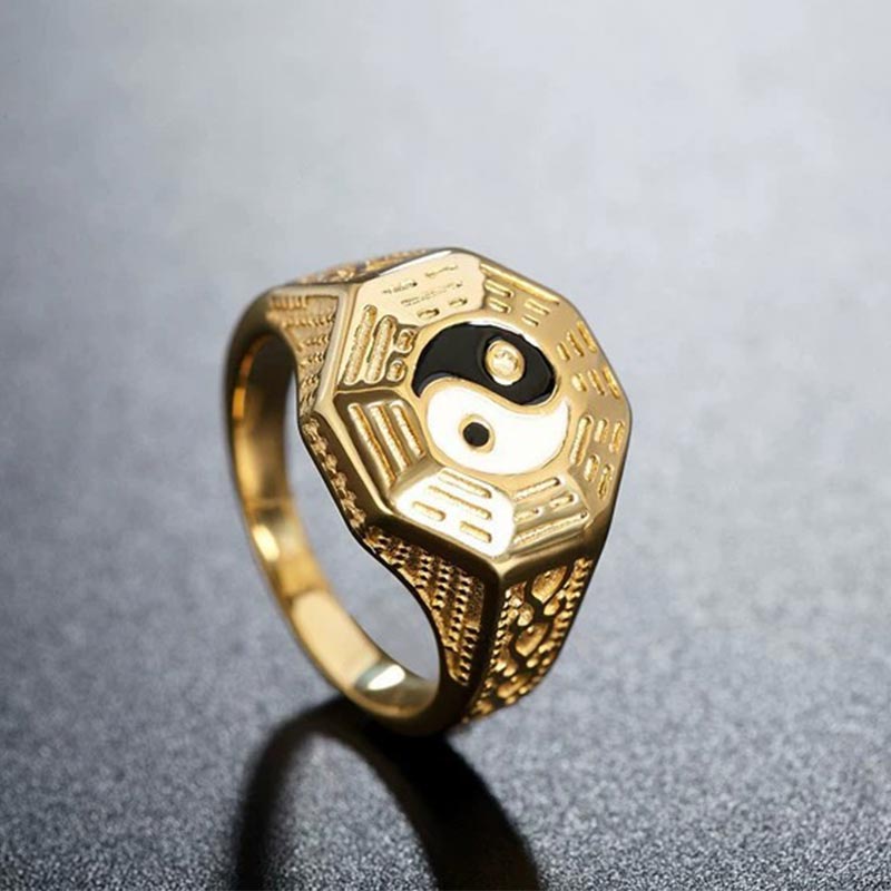 Bague porte-bonheur en cuivre avec symbole Yin Yang