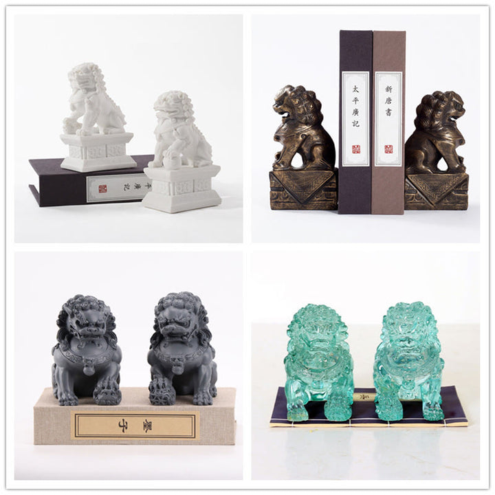Lot de 2 statues de lion en résine pour décoration de maison ou de bureau