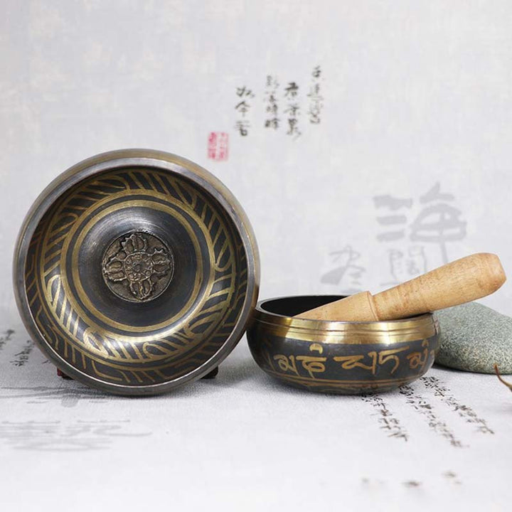 Buddha Stones Bol de méditation tibétain pour la guérison et la pleine conscience Om Mani Padme Hum - image 1