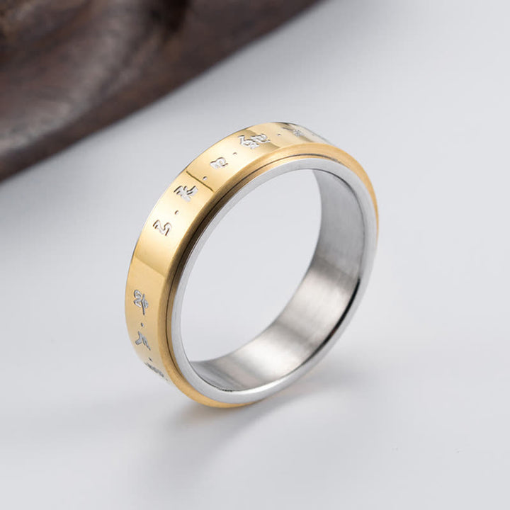 Bague rotative d'équilibre en acier titane avec mantra Buddha Stones