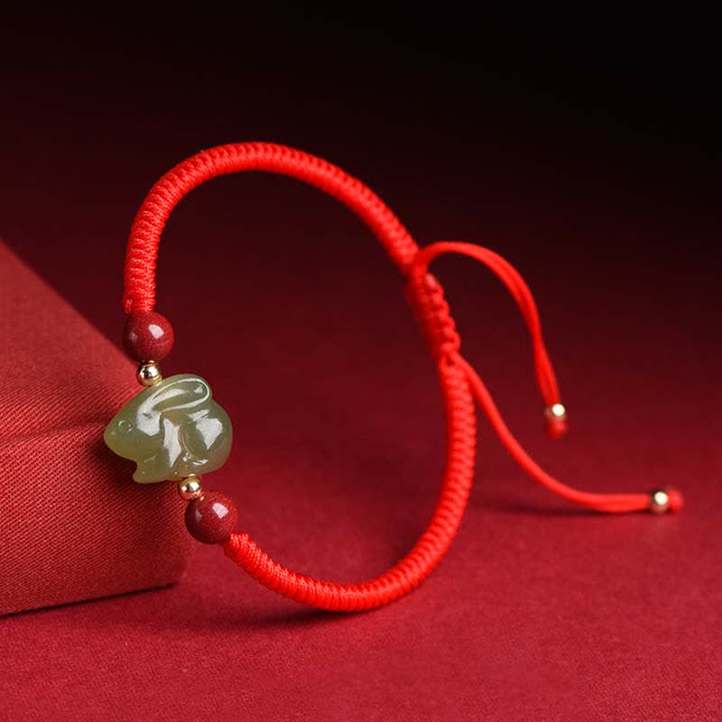 Bracelet en fil d'abondance en perles de cinabre et de jade Hetian Année du lapin