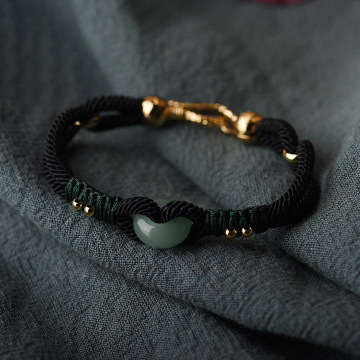 Bracelet couple porte-bonheur en corde noire Buddha Stones et jade tibétain