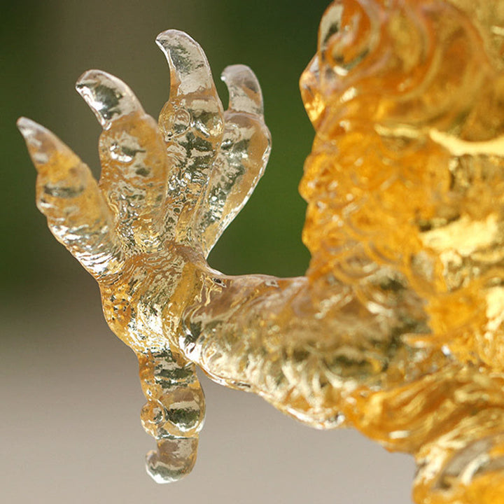 Buddha Stones faites à la main, zodiaque chinois, dragon jaune, cristal Liuli, pièce d'art, protection de la chance, décoration de bureau à domicile - image 4
