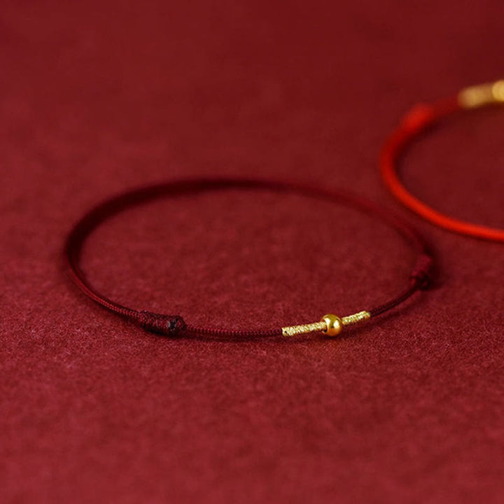 Bracelet de cheville en corde tressée avec perles dorées en argent sterling 925 et Buddha Stones