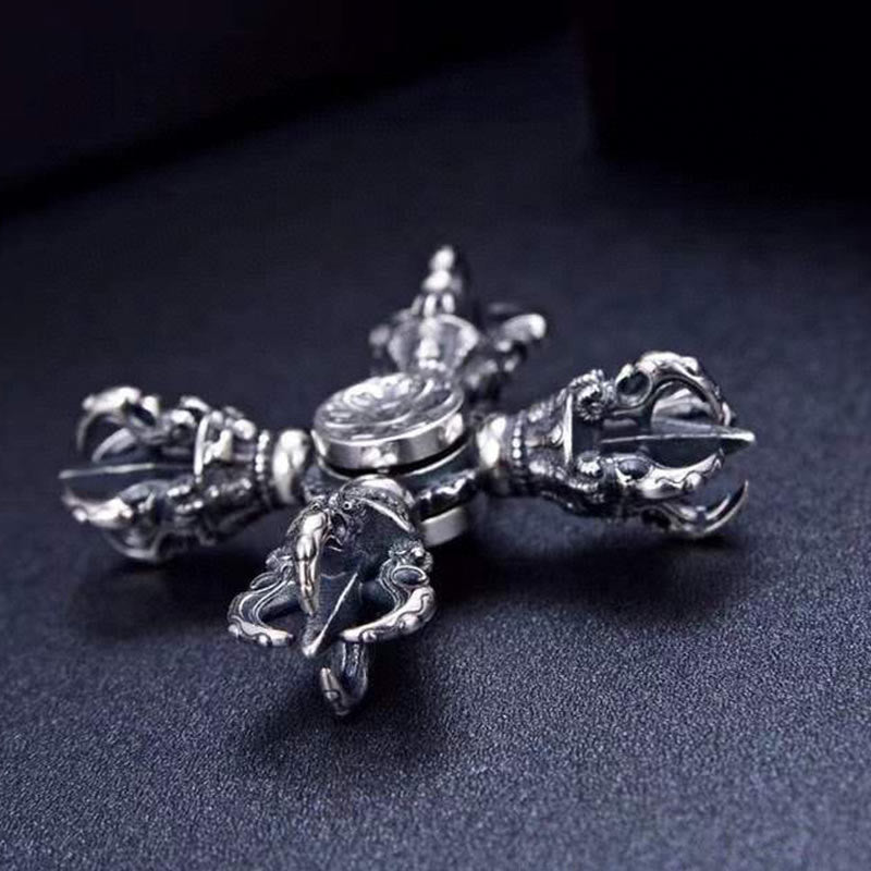 Pendentif de puissance spirituelle gravé double Dorje Vajra en argent sterling 925 tibétain Buddha Stones