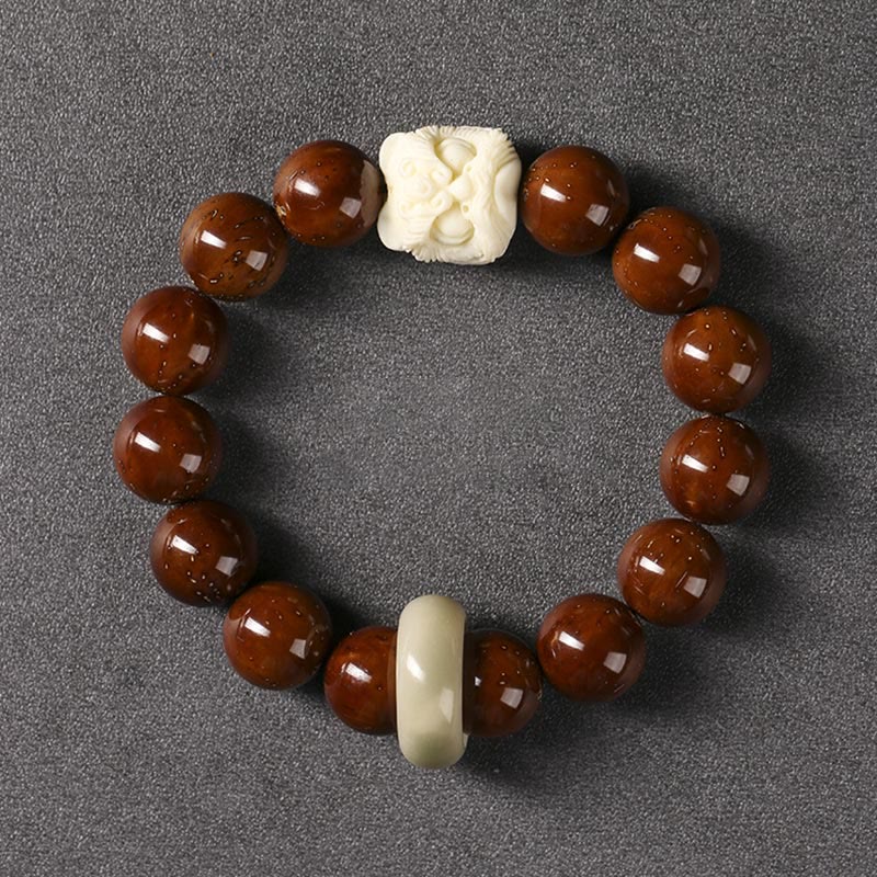 Bracelet de sagesse du lion dansant en Buddha Stones et graines de Bodhi violettes