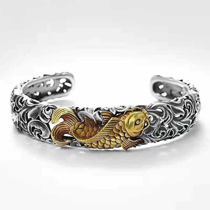 Bracelet de prospérité et de richesse avec motif de poisson Koi et d'herbe de Buddha Stones