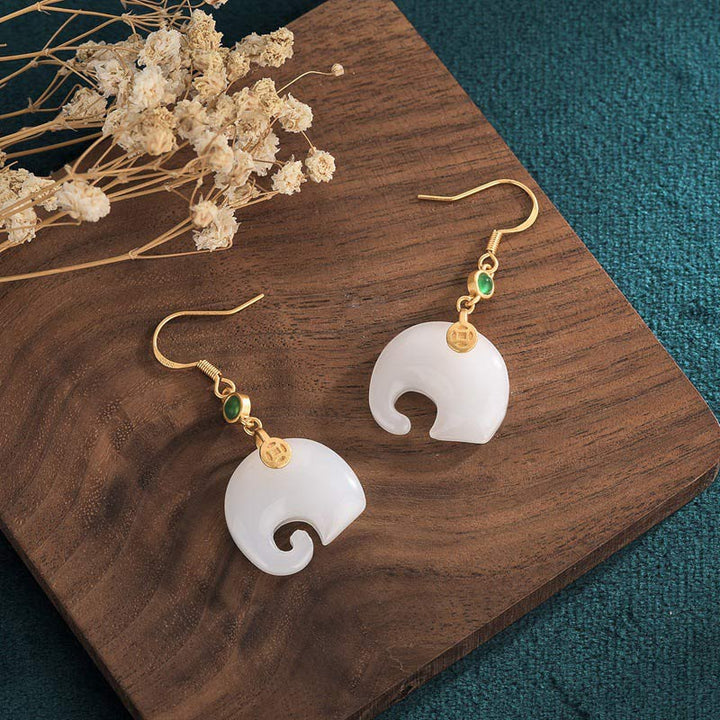 Buddha Stones Boucles d'oreilles FengShui Jade Double Bonheur Fortune