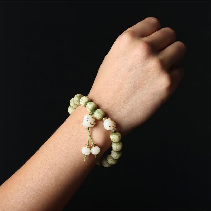 Bracelet de sagesse gravé en forme de patte de chat avec graines de Bodhi vertes et pierres de Buddha Stones Om Mani Padme Hum - image 6