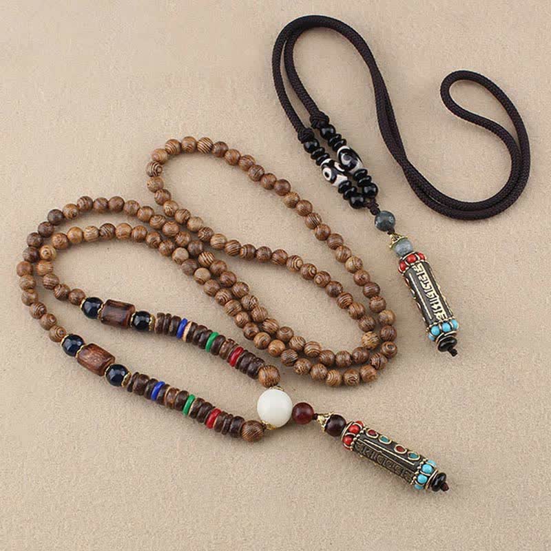 Buddha Stones tibétain Om Mani Padme Hum Dzi perle wengé bois collier pendentif - image 6
