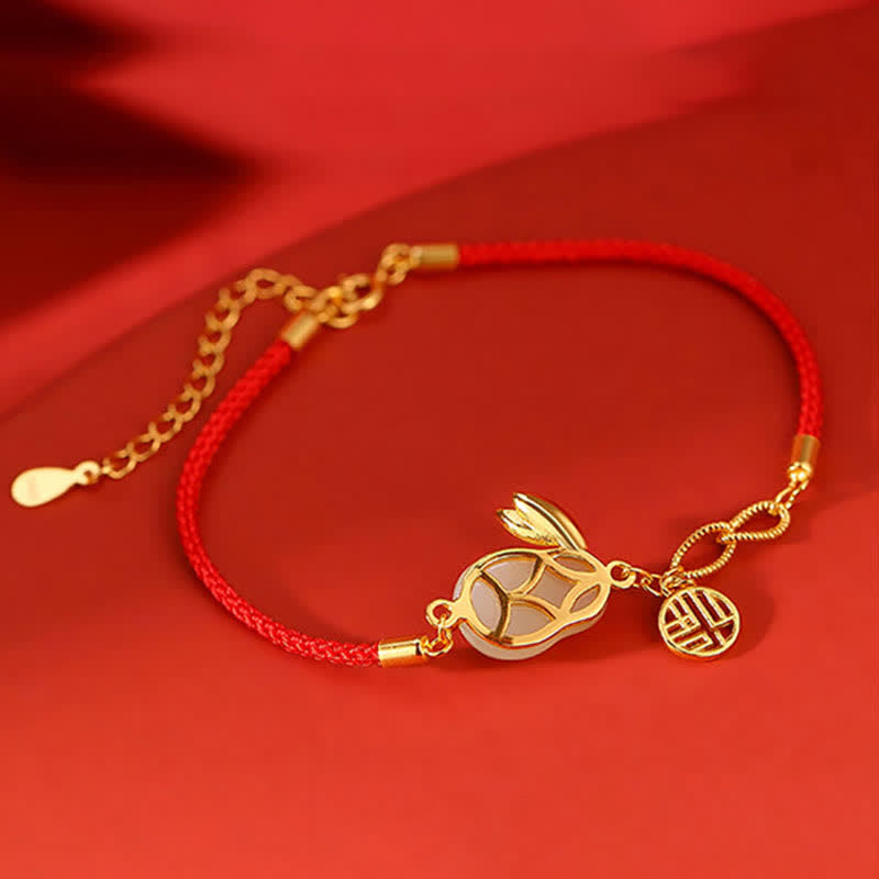 Bracelet en argent sterling 925 avec cordon rouge et jade blanc Hetian de l'année du lapin