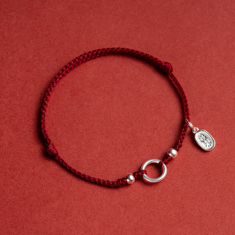 Bracelet en argent sterling 925 avec Buddha Stones et cordon rouge porte-bonheur, paix, joie, lotus, paix