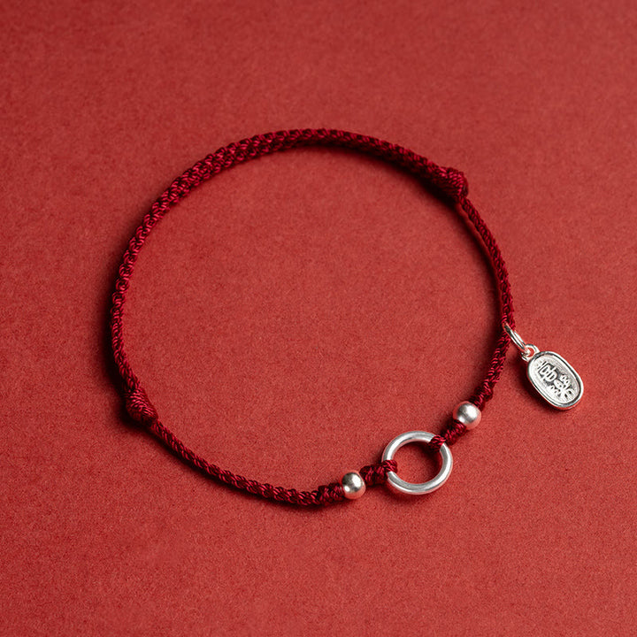 Bracelet en argent sterling 925 avec Buddha Stones et cordon rouge porte-bonheur, paix, joie, lotus, paix - Rouge foncé (tour de poignet 15-18 cm) - Paix et joie - image 10