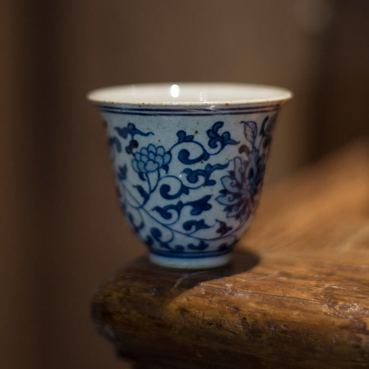Buddha Stones Jingdezhen Porcelaine Bleue et Blanche Peinte à la Main Fleur de Lotus Tasse à Thé en Céramique Tasses à Thé Kung Fu