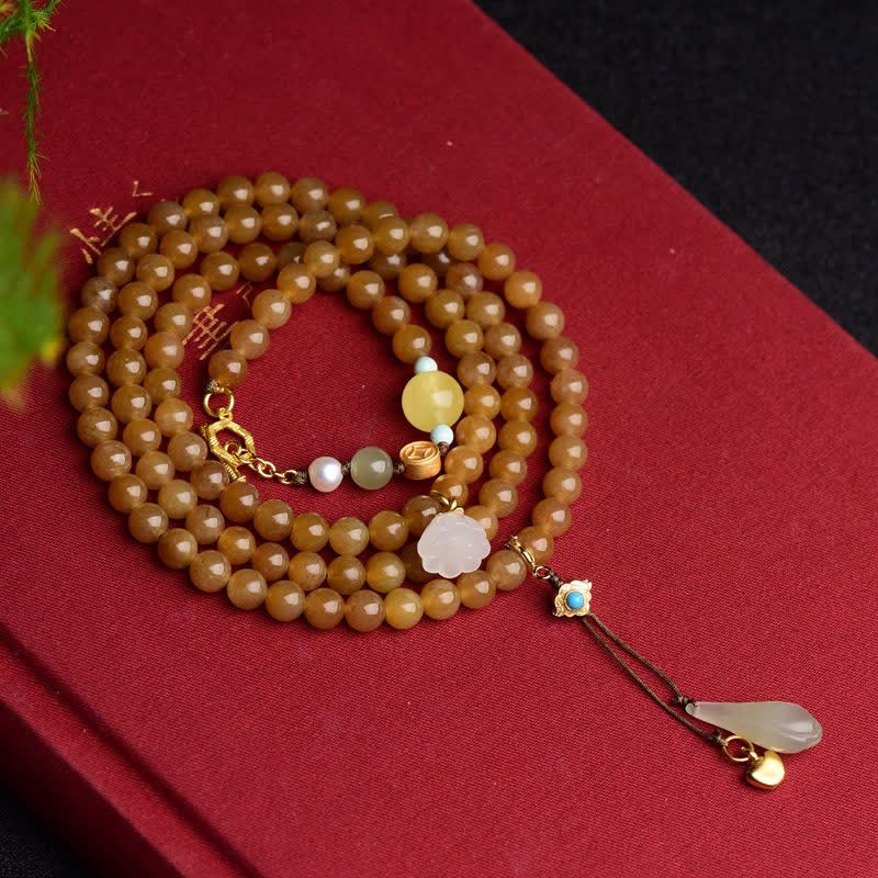 Bracelet de réussite en jade blanc et perles de lotus, topaze naturelle de Hetian, ambre et lotus