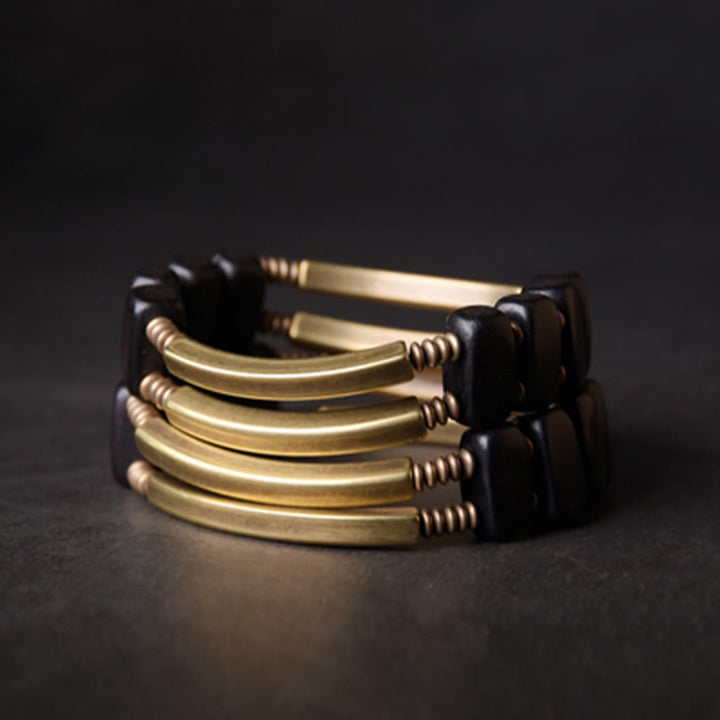Bracelet double couche en bois d'ébène tibétain, laiton et cuivre, Buddha Stones - image 10