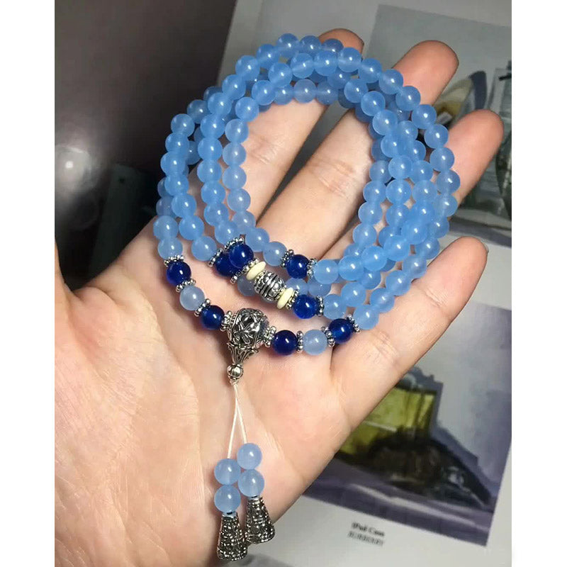 Bracelet Mala de guérison en cristal bleu avec 108 perles de Buddha Stones