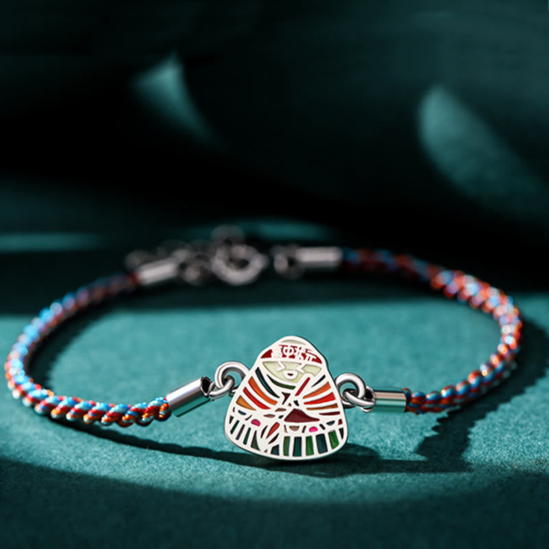 Bracelet artisanal multicolore en argent sterling 925 Buddha Stones et motif Zongzi