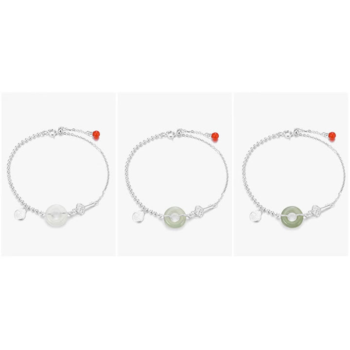 Bracelet chaîne porte-bonheur en argent sterling 925 avec boucle de paix en jade Hetian et Buddha Stones
