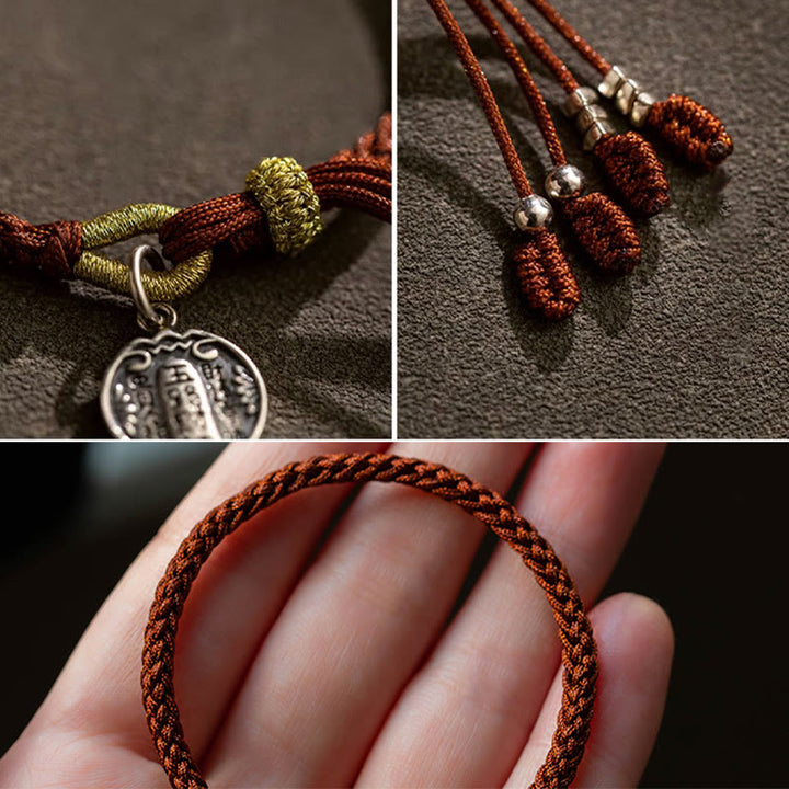 Bracelet tressé en argent sterling 925 fait à la main avec Buddha Stones, protection des cinq directions, dieux de la richesse, de la chance