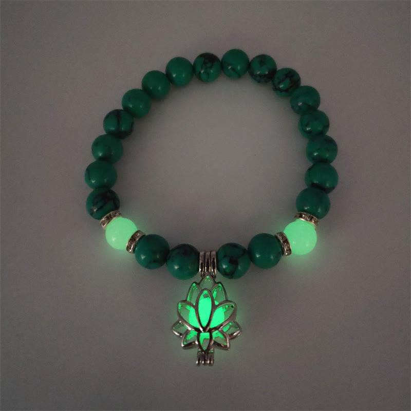 Bracelet de protection Lotus en perles lumineuses en turquoise tibétaine Buddha Stones