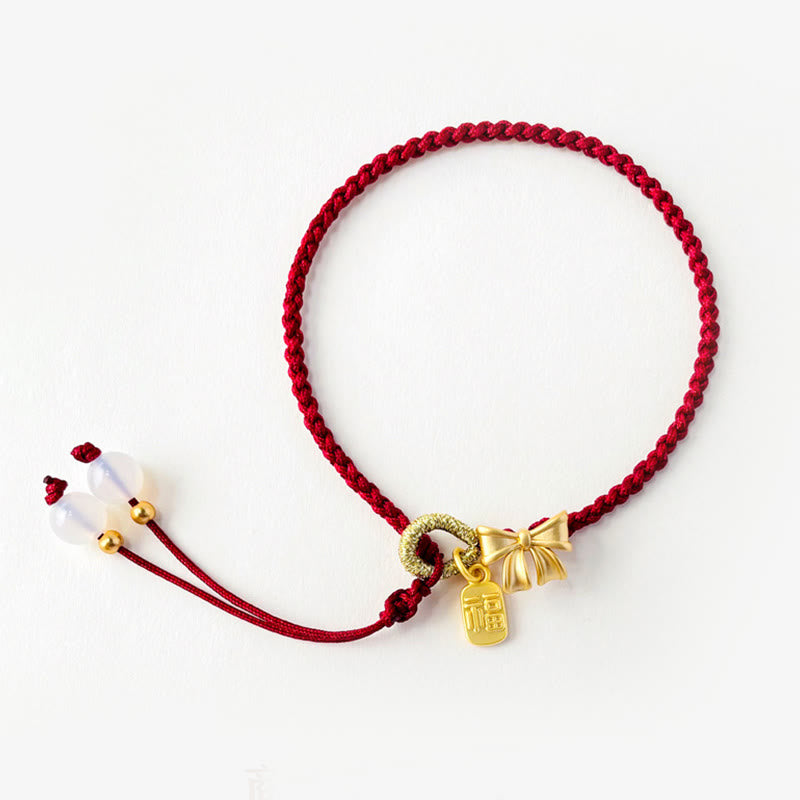 Bracelet en corde rouge fait à la main avec Buddha Stones en forme de rosette en forme de nœud papillon et de caractère Fu, porte-bonheur et fortune