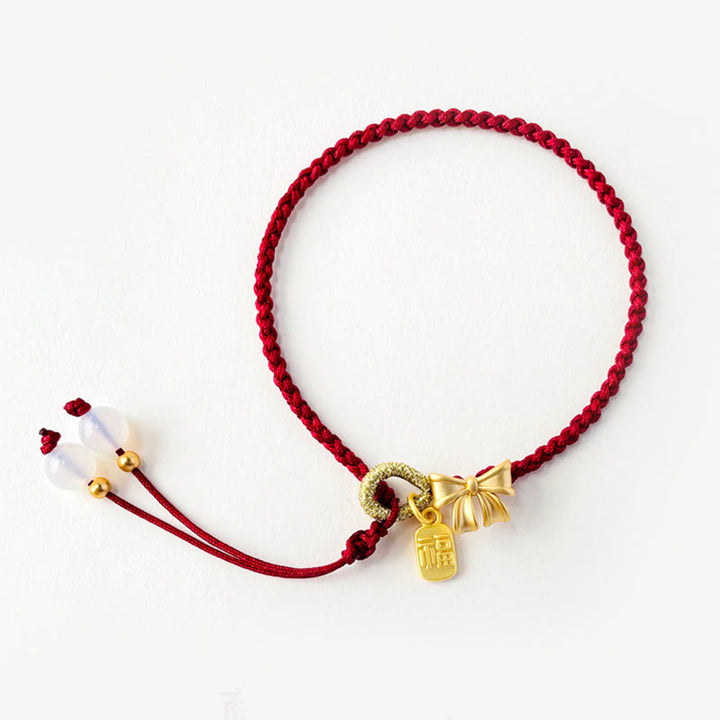 Bracelet en corde rouge fait à la main avec Buddha Stones en forme de rosette en forme de nœud papillon et de caractère Fu, porte-bonheur et fortune
