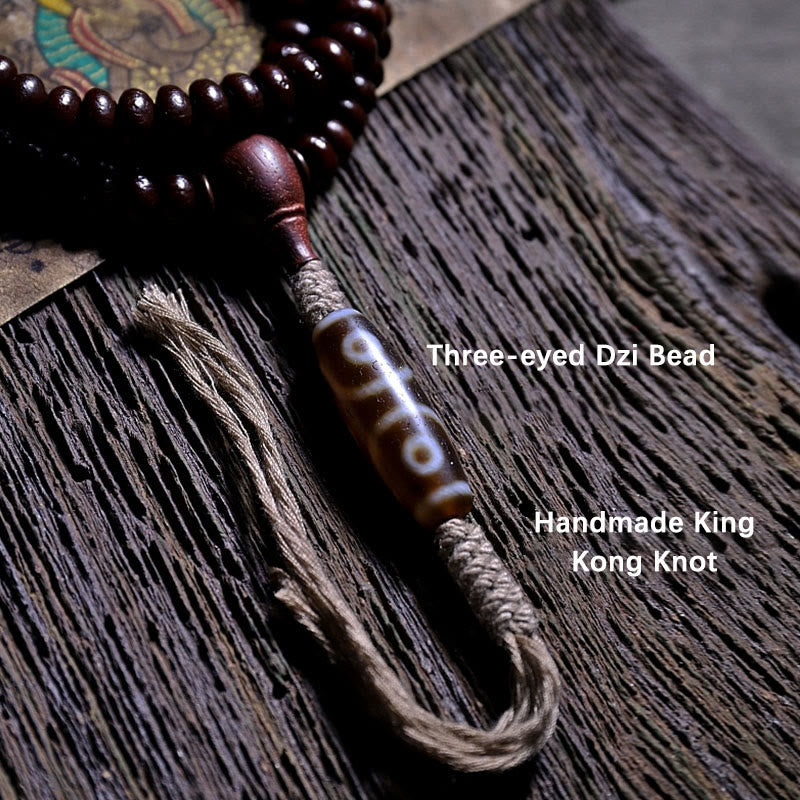 Buddha Stones Bracelet d'harmonie Dorje en cuivre avec 108 perles de Mala en perles de Bodhi violettes à trois yeux