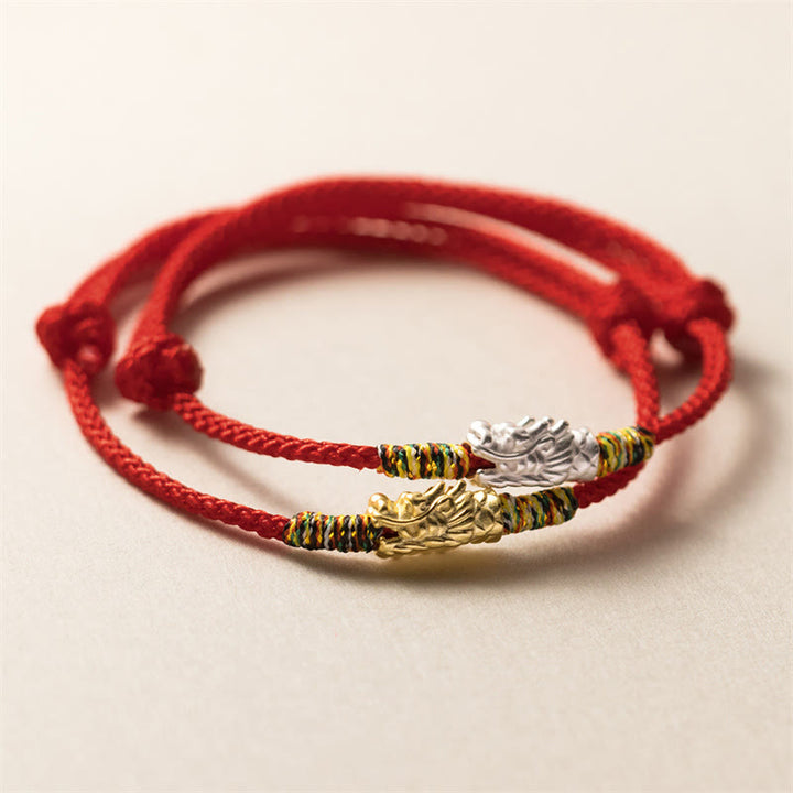 Bracelet en corde rouge avec Buddha Stones en argent sterling 925 Année du Dragon Chance Force