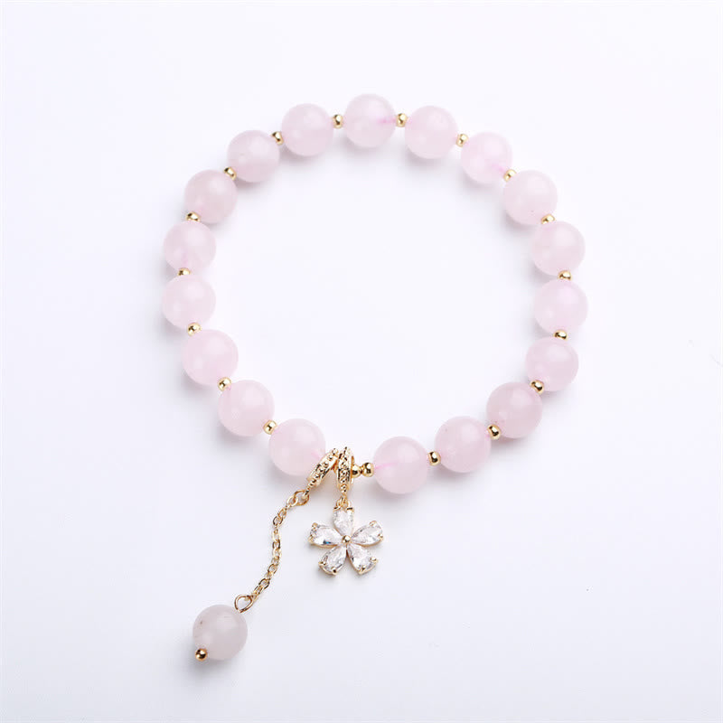 Bracelet d'amour en cristal rose naturel avec fleur de prunier