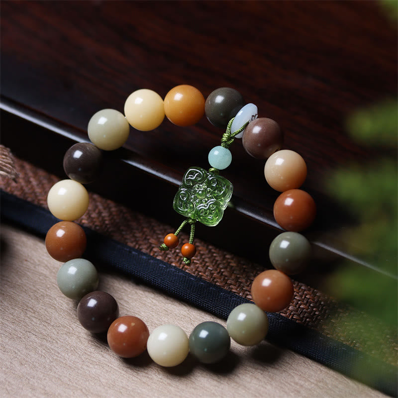 Bracelet de paix en verre Liuli avec perles de Bodhi en dégradé multicolore naturel et Buddha Stones