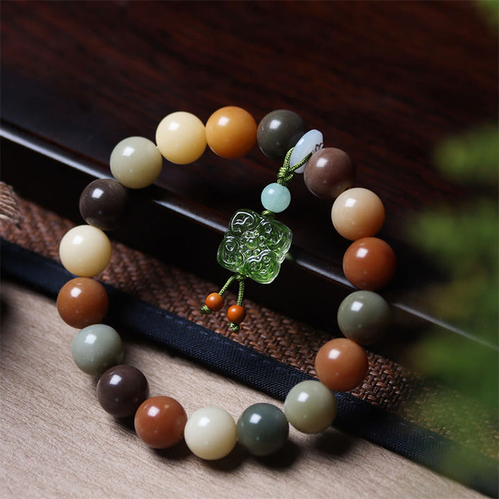 Bracelet de paix en verre Liuli avec perles de Bodhi en dégradé multicolore naturel et Buddha Stones