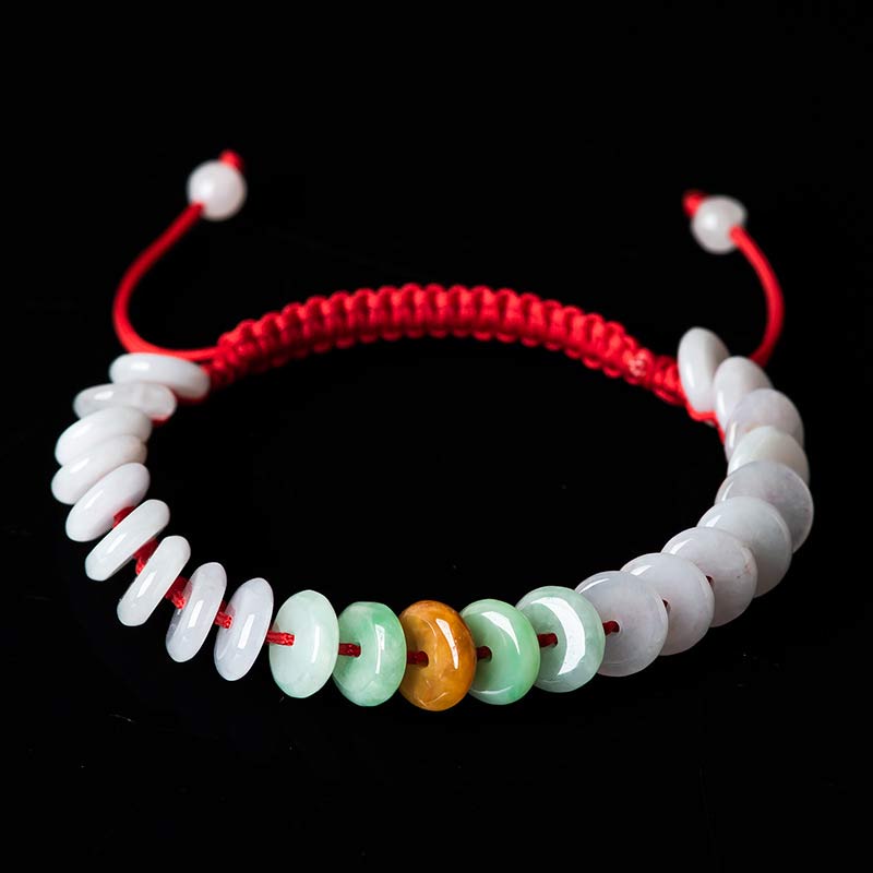 Bracelet tissé en fil rouge porte-bonheur en jade rond avec Buddha Stones