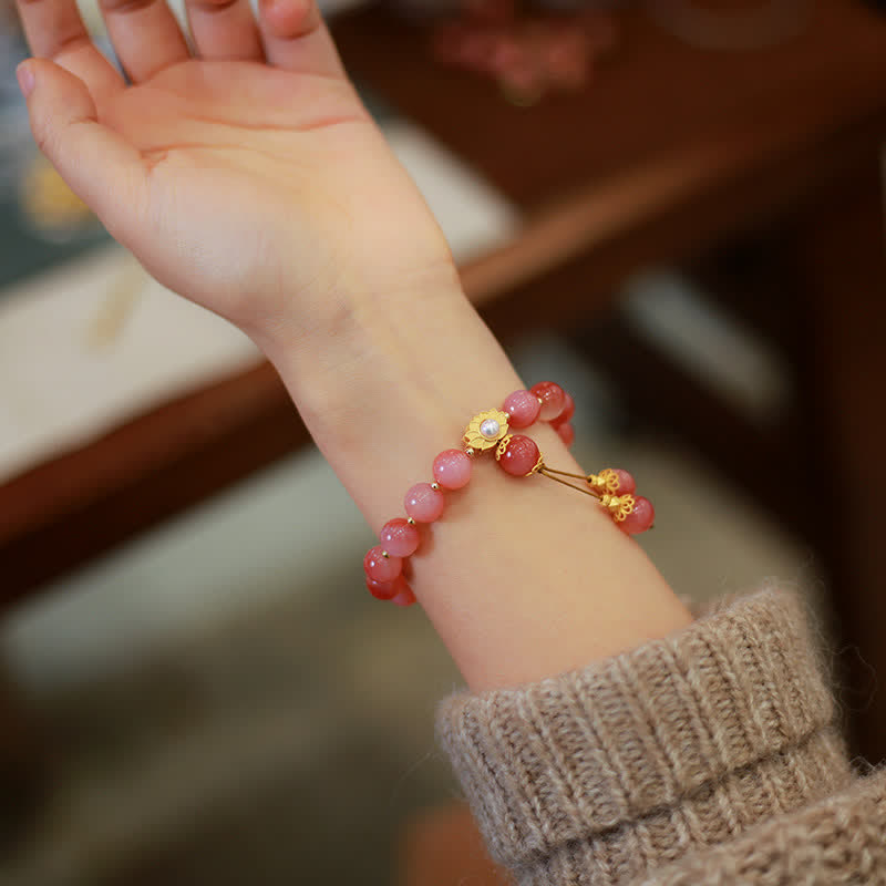 Bracelet d'illumination en argent sterling 925 Buddha Stones et agate Yanyuan et fleur de lotus