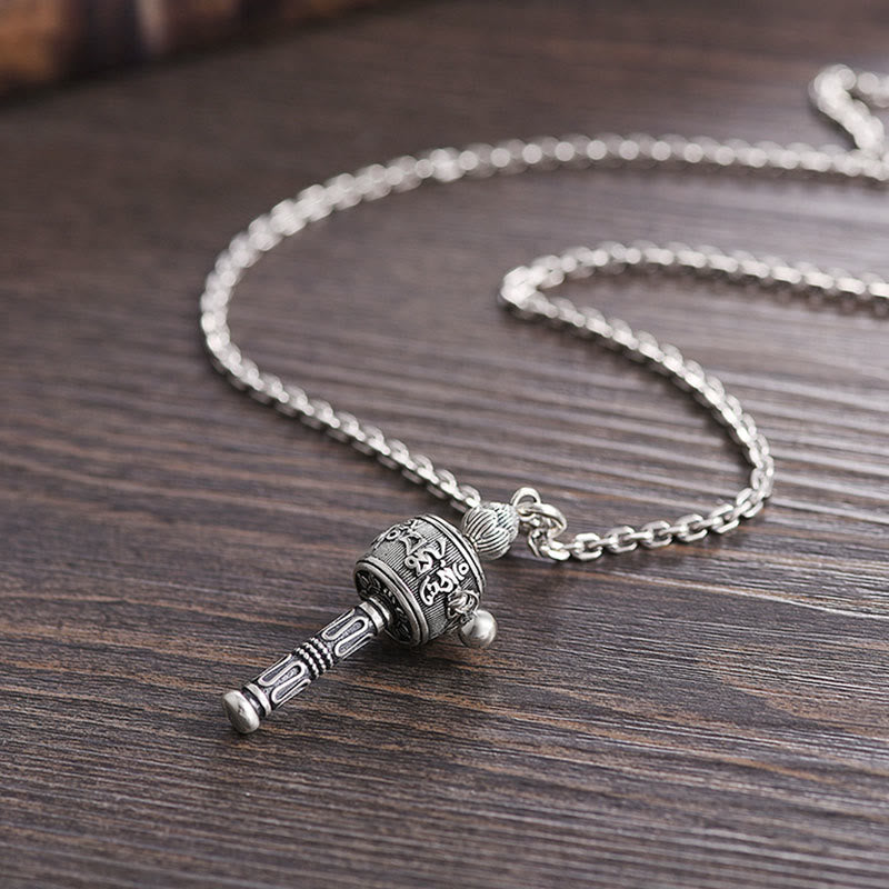 Collier pendentif rotatif en Buddha Stones tibétain Om Mani Padme Hum avec roue de prière Lotus Sagesse