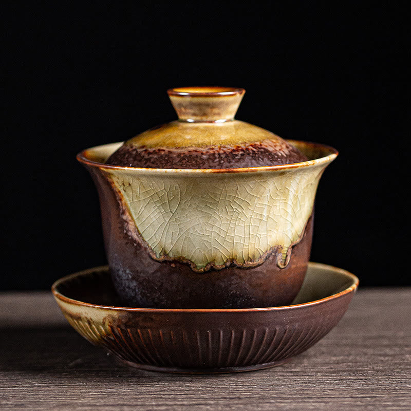 Buddha Stones Vintage Brown Kiln Change Design Porcelaine Céramique Gaiwan Sancai Tasse À Thé Kung Fu Tasse À Thé Et Soucoupe Avec Couvercle
