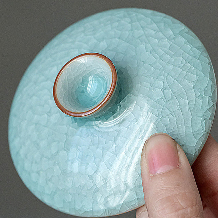 Tasse à thé et soucoupe en céramique avec couvercle en forme de Buddha Stones, style rétro, vert glacé, Gaiwan, Sancai
