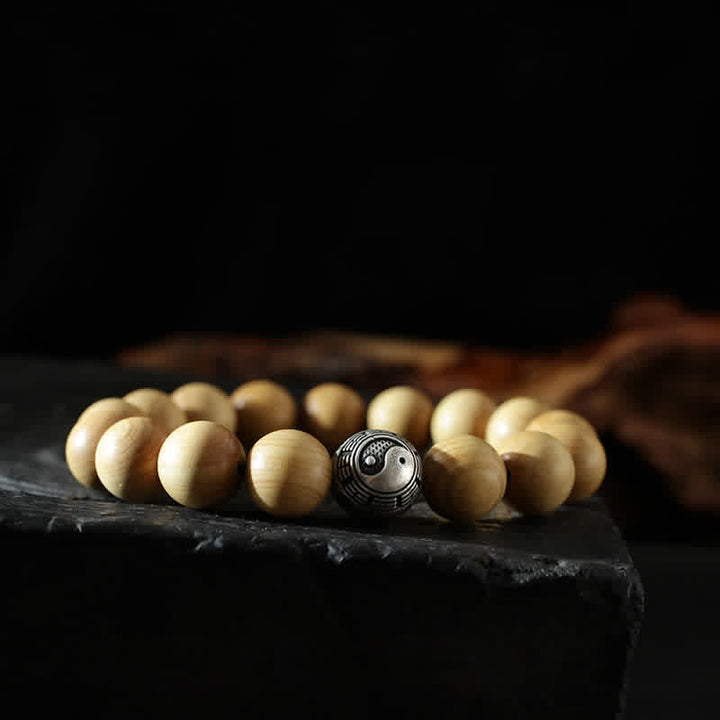 Bracelet tibétain en bois de pêcher, lotus, cinabre, Bagua, Yin Yang, porte-bonheur et richesse