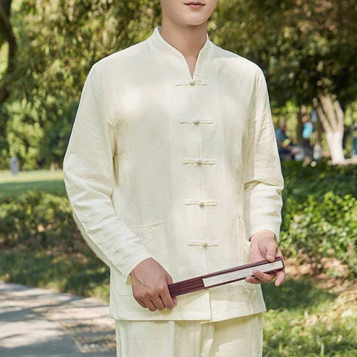 Ensemble pour homme en coton et lin avec Buddha Stones, pratique spirituelle zen, yoga, méditation, prière - Beige - US/UK/AU48，EU58 (6XL) - image 7