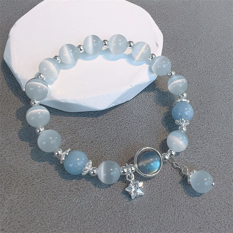 Bracelet de soutien à breloques en forme d'étoile, de papillon et de pierre de lune avec œil de chat et Buddha Stones